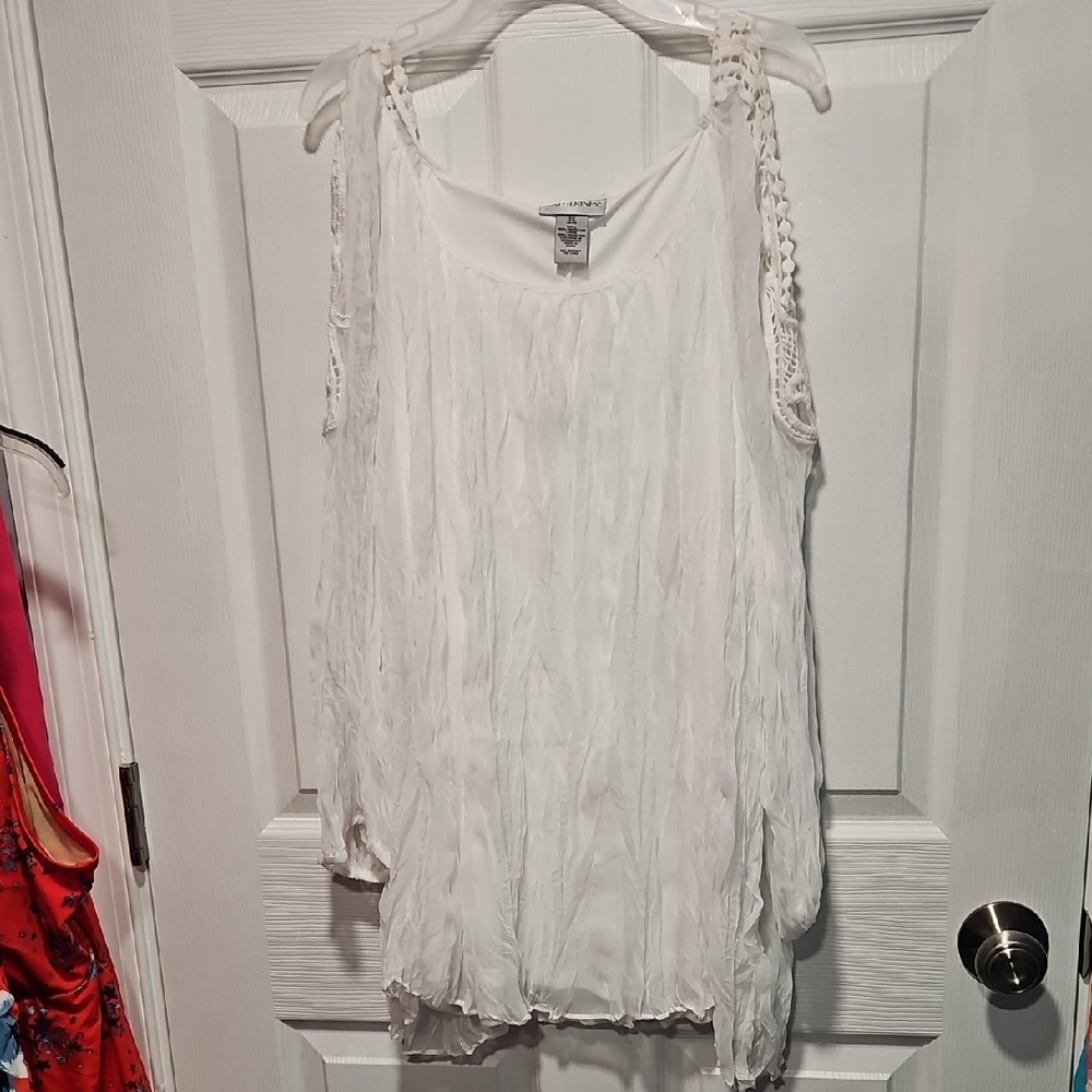 Catherines Ivory Sleeveless Blouse with Crochet Straps
